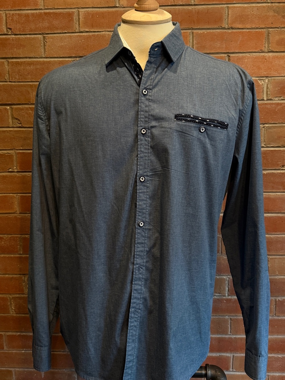 Men's Long-Sleeve denim blue/grey Button-Up Shirt